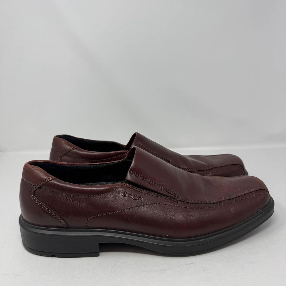 ECCO Mens‎ EU 48 US 14 Brown Leather Slip On Square Toe Loafers Dress Shoes